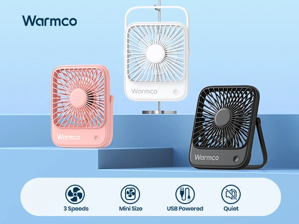Warmco Mini USB Desk Fans Portable USB-C Desktop Cooling Fan 3-Speed Adjustable 180° Rotation Quiet Small Personal Fan for Home - Image 9