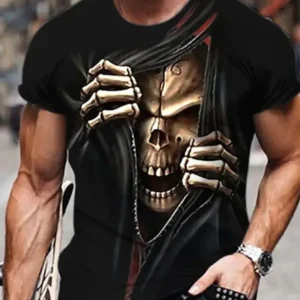Summer New Mens T Shirts Oversized Loose Clothes Vintage Skull Short Sleeve Fashion Printed O Collared Tshirt