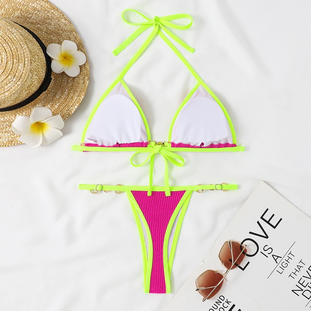 2024 Women Swimsuit Halter Bath Suit Two Pieces Bikini Set Femme Beachwear Summer Bathing Suit String Adjust Thong Triangle Cup - Image 51