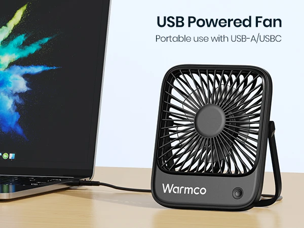 Warmco Mini USB Desk Fans Portable USB-C Desktop Cooling Fan 3-Speed Adjustable 180° Rotation Quiet Small Personal Fan for Home - Image 10