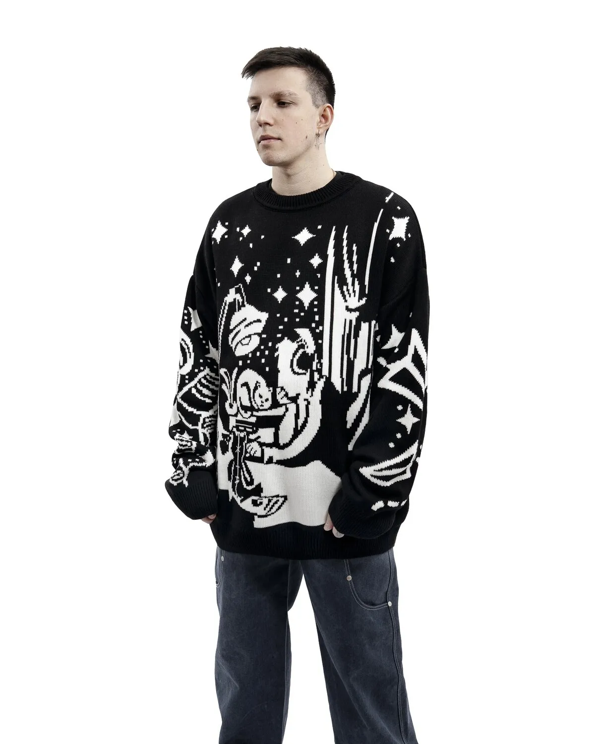 Oversized Sweaters Men Women Harajuku Anime Girl Graffiti Vintage Knitted Sweater lo-fi Winter Unisex Cotton Pullover Streetwear - Image 30