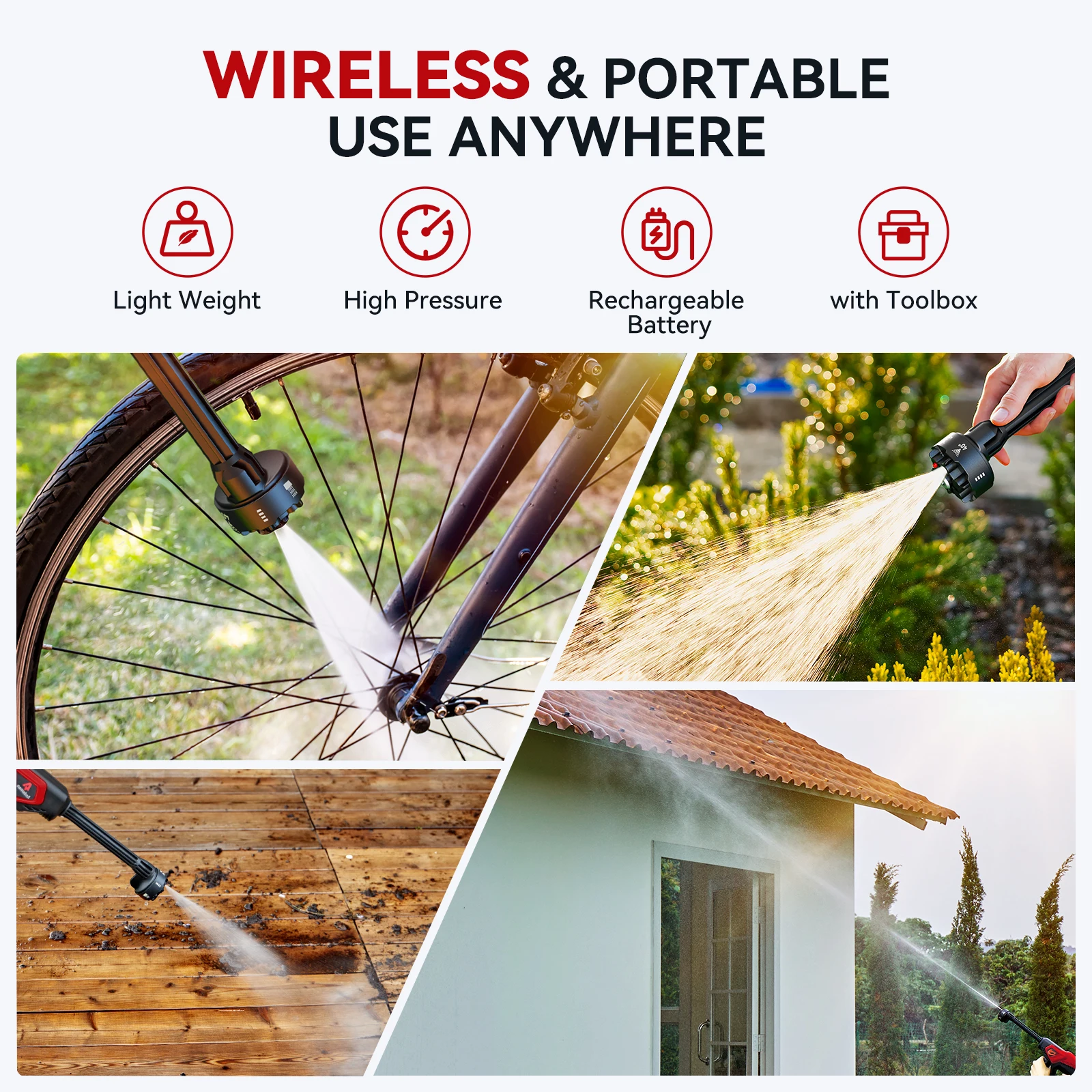 6-in-1 2X1.5AH Battery Cordless Car Washer 10 cells battery Spray Water Gun 2 Battery Washing Cleaning Machine - Image 4