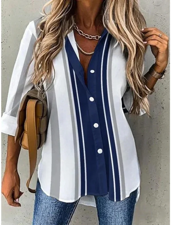 Street Fashion Blue and White Striped Shirt Women Irregular Long-Sleeved Oversized Smock 2024 Spring Loose Plaid Top Tide