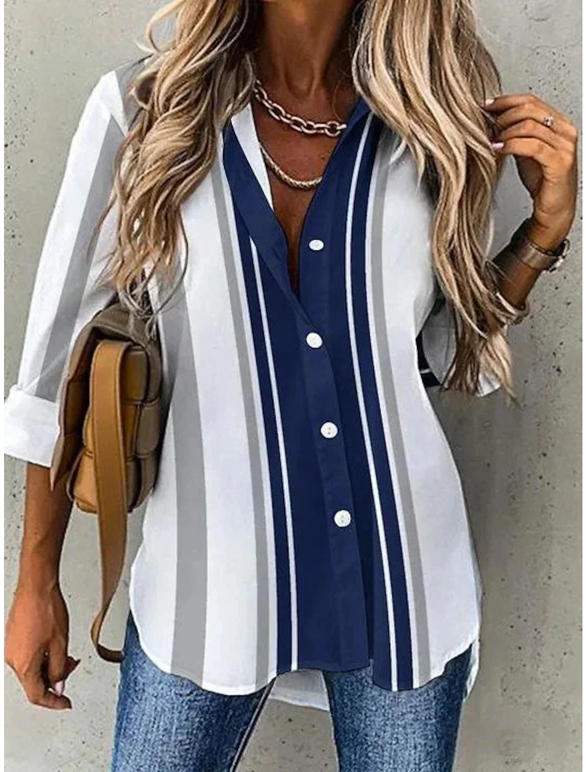 Street Fashion Blue and White Striped Shirt Women Irregular Long-Sleeved Oversized Smock 2024 Spring Loose Plaid Top Tide