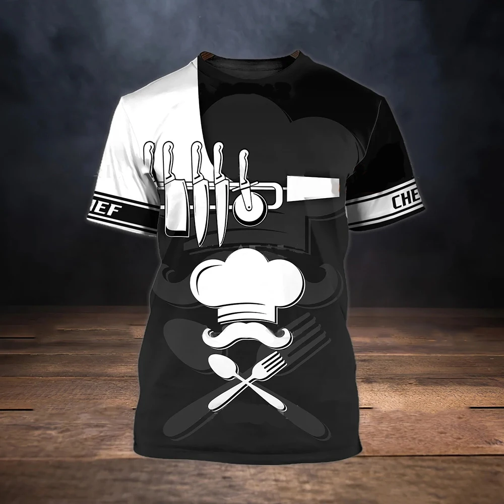 Summer Men's T-shirt Summer Short Sleeve Kitchen Items Printed Chef Clothes Round Neck Oversized Men's Clothing Street Tops Tees - Image 15