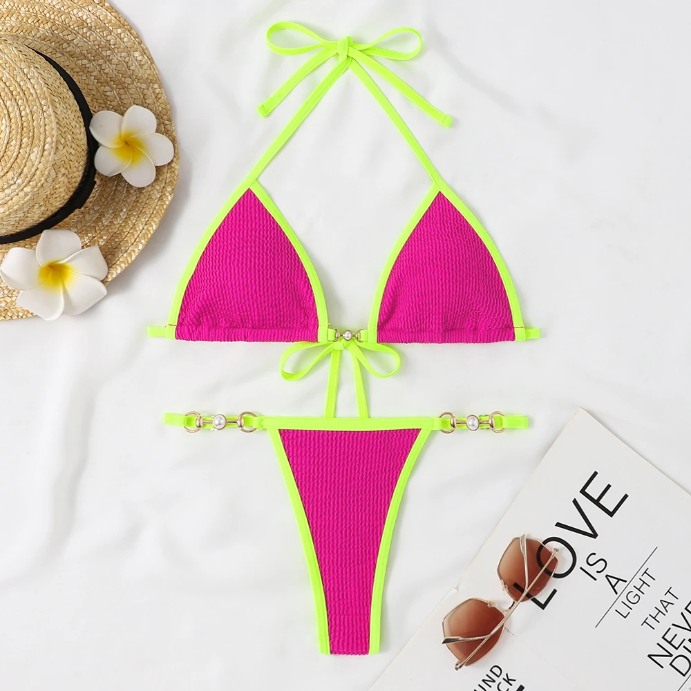 2024 Women Swimsuit Halter Bath Suit Two Pieces Bikini Set Femme Beachwear Summer Bathing Suit String Adjust Thong Triangle Cup - Image 50