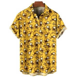 Casual Men's Shirts Anime Monkey Graphic Shirts For Men Oversized Tees Kawaii Short Sleeve Top Harajuku Streetwear Mens Clothing