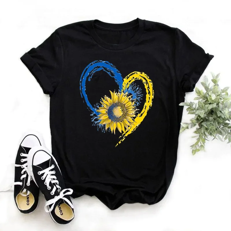 Ukraine Flag Sunflower Vintage Ukrainian Ukraine Print Women Graphic T Shirt Summer Casual Oversized T Shirt