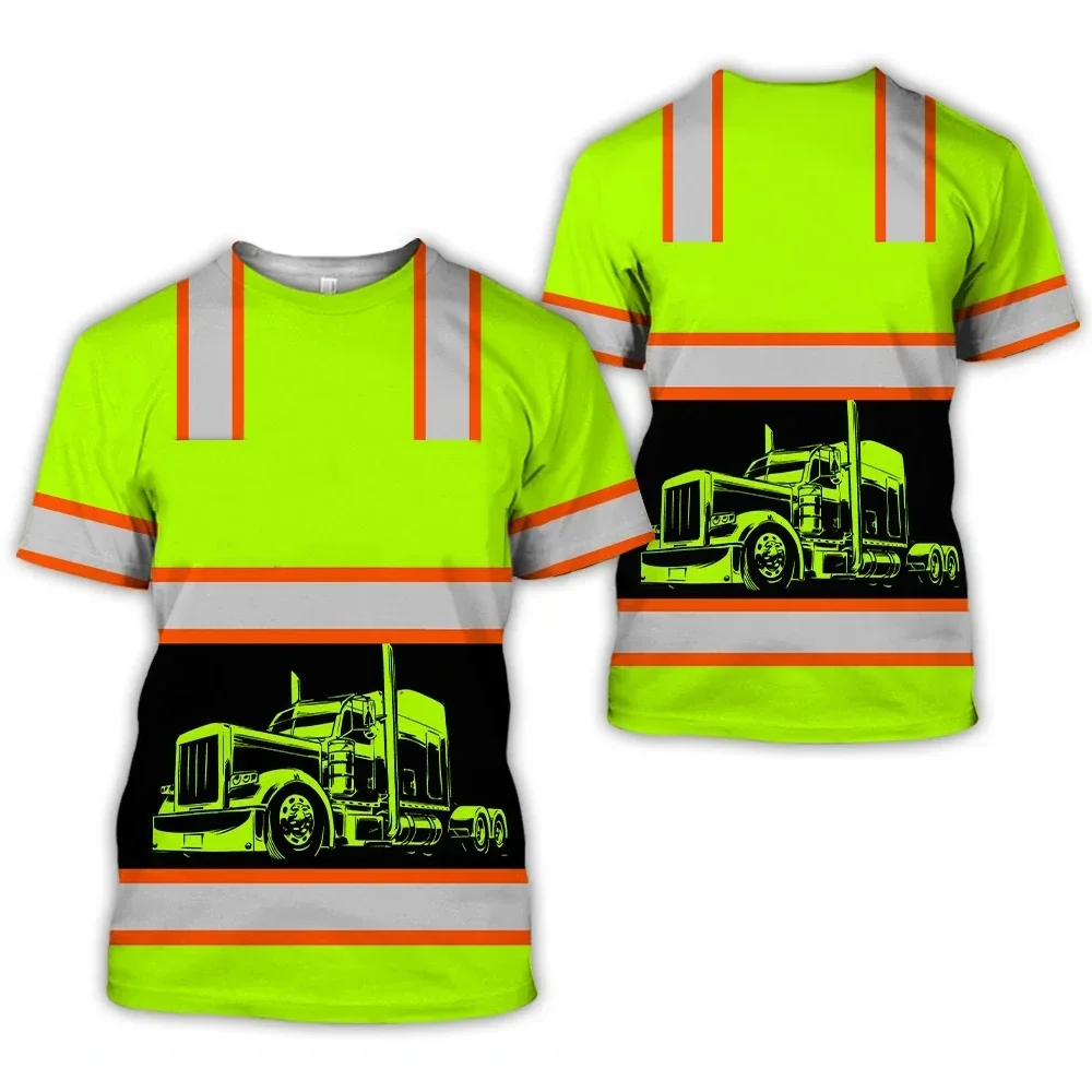 Work Clothing Summer Breathable Men's T-shirt 3D Printing Style Trucker Safety Transportation Work Uniform Oversized Loose Tops - Image 2