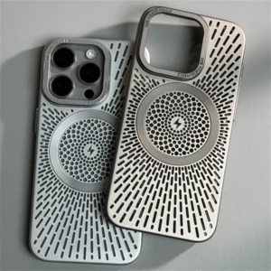 Matte Hard PC For MagSafe Funda For iPhone 16 15 14 13 12 Pro Max Hollow Mesh Heat Cooling Phone Case For iPhone 16 15 13 Cover