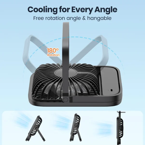 Warmco Mini USB Desk Fans Portable USB-C Desktop Cooling Fan 3-Speed Adjustable 180° Rotation Quiet Small Personal Fan for Home - Image 4