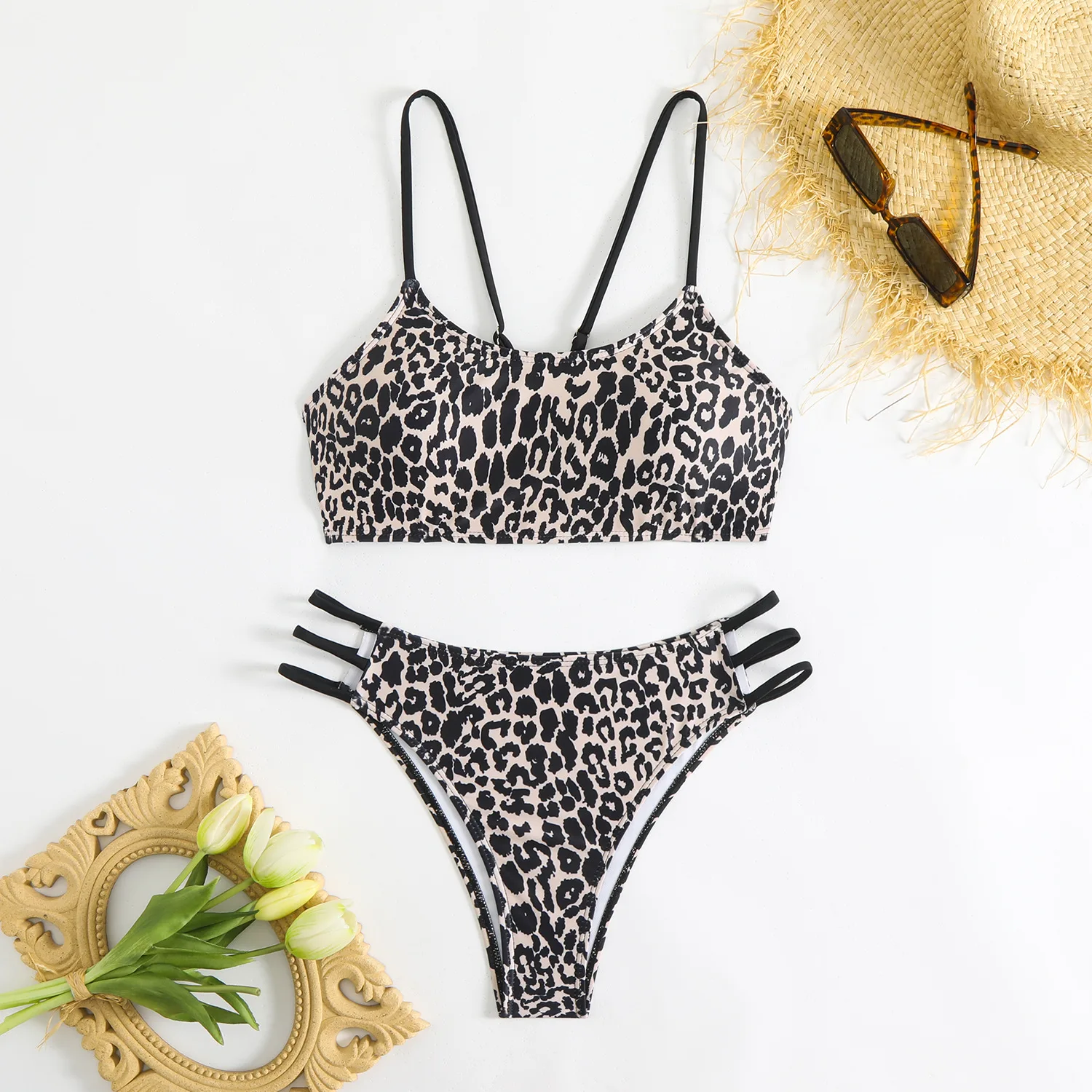 2025 New Summer Swimwear Bikini Set Sexy Leopard Spaghetti Strap Bikini 2 Piece Set Women Split Swimsuit High Waist Beach Bikini - Image 12
