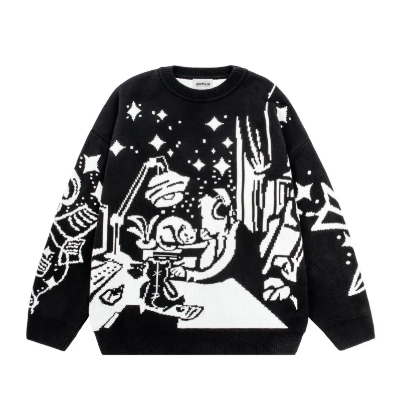 Oversized Sweaters Men Women Harajuku Anime Girl Graffiti Vintage Knitted Sweater lo-fi Winter Unisex Cotton Pullover Streetwear - Image 8