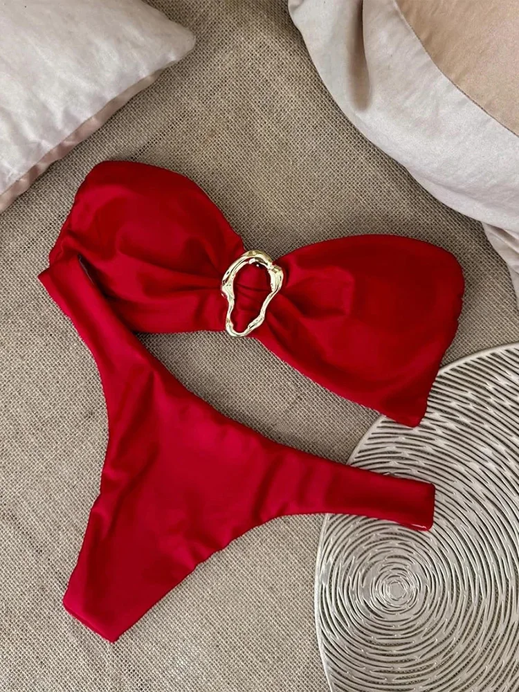 UETEEY 2025 New Summer Swimwear Bikini Set Sexy Solid Strapless Bikini 2 Piece Set Women Split Swimsuit Low Waist Beach Bikini - Image 6