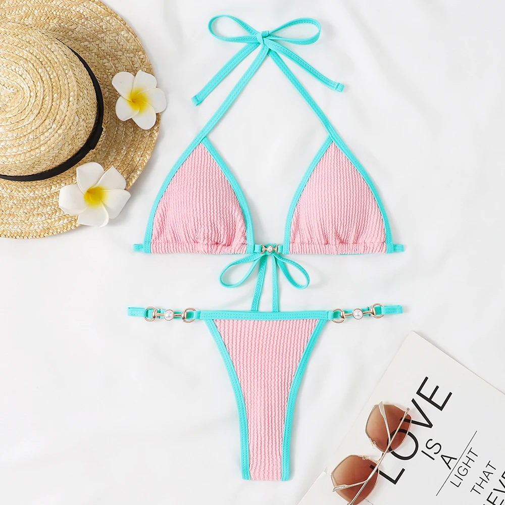 2024 Women Swimsuit Halter Bath Suit Two Pieces Bikini Set Femme Beachwear Summer Bathing Suit String Adjust Thong Triangle Cup - Image 41