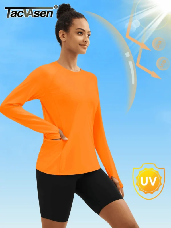 TACVASEN UPF80+ Long Sleeve Crewneck T-shirts Womens Outdoor Basic Tops Sun Protection Zipper Pocket Breathable Lightweight Tees - Image 3