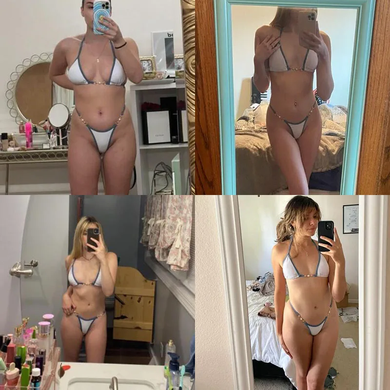 2024 Women Swimsuit Halter Bath Suit Two Pieces Bikini Set Femme Beachwear Summer Bathing Suit String Adjust Thong Triangle Cup - Image 14