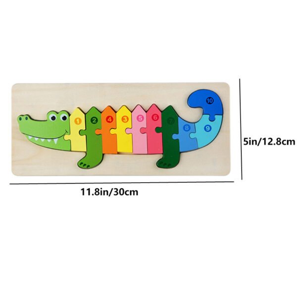 Rectangle Puzzle, Wooden Puzzle For Children, Animals Puzzles Dinosaur Crocodile Caterpillar Giraffe, Colorful Wood Numbered Puzzles Kid Preschool Learning Educational Toys - Image 7