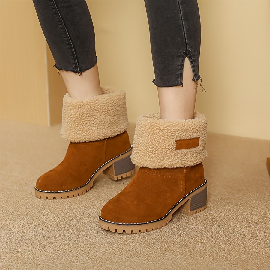 Elegant Winter Appeal: Women’s Slip-On Faux Fur Lined Boots, Round Toe Comfort with Stable Block Heel - Ideal for Versatile Styling - Image 7