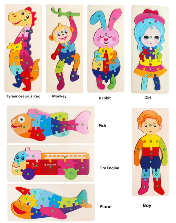 Rectangle Puzzle, Wooden Puzzle For Children, Animals Puzzles Dinosaur Crocodile Caterpillar Giraffe, Colorful Wood Numbered Puzzles Kid Preschool Learning Educational Toys - Image 21