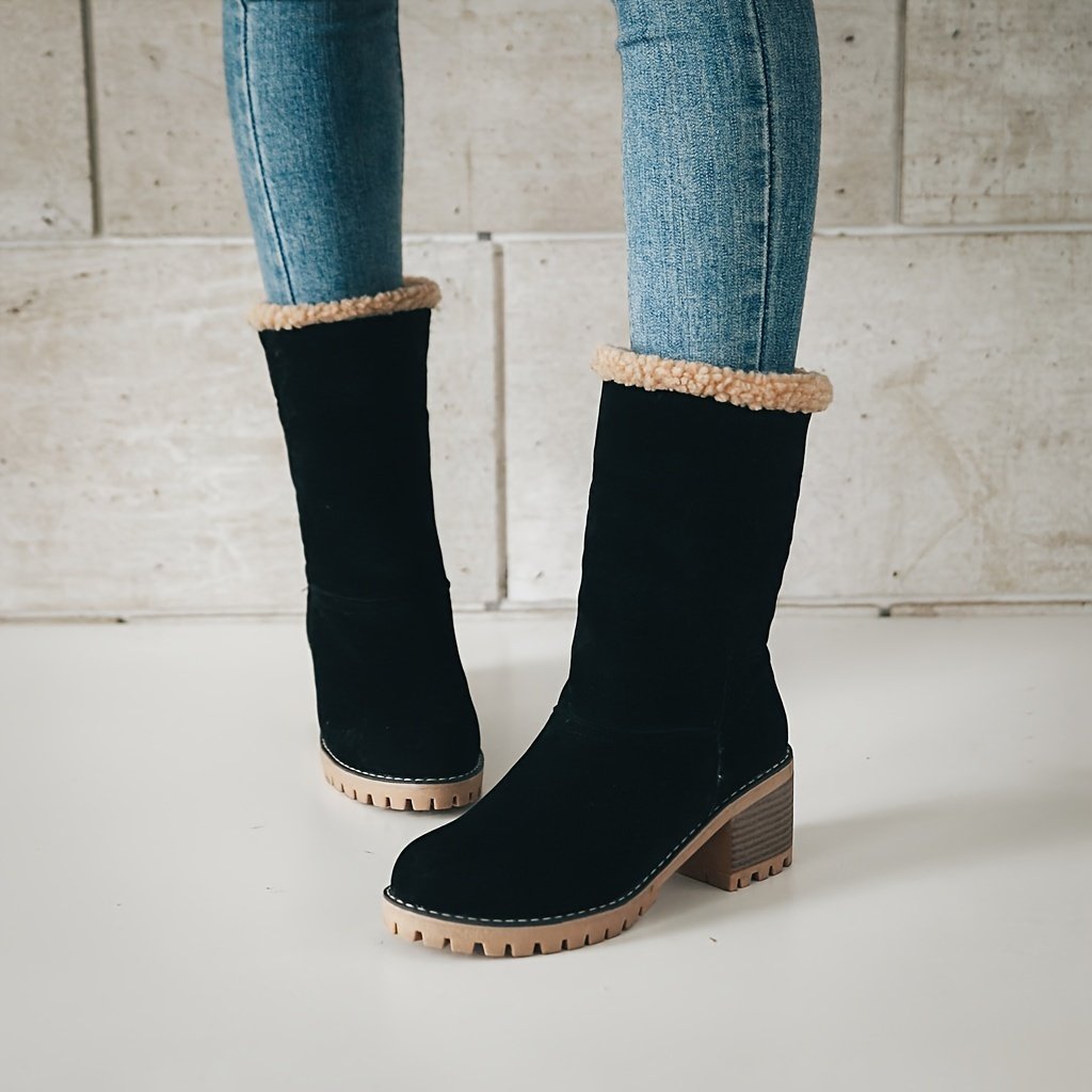 Elegant Winter Appeal: Women’s Slip-On Faux Fur Lined Boots, Round Toe Comfort with Stable Block Heel - Ideal for Versatile Styling - Image 6