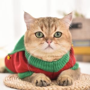 Christmas Pet Sweater For Dog & Cat, Festive Elf Costume Dog Sweater, Adorable Cat Clothes With Bell