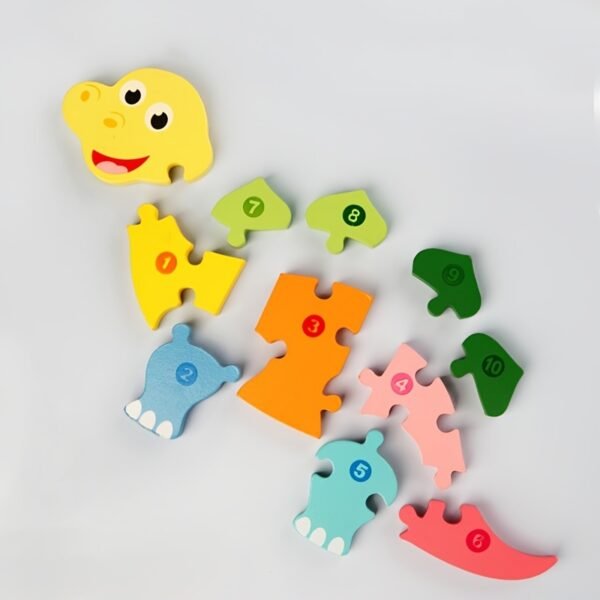 Rectangle Puzzle, Wooden Puzzle For Children, Animals Puzzles Dinosaur Crocodile Caterpillar Giraffe, Colorful Wood Numbered Puzzles Kid Preschool Learning Educational Toys - Image 10
