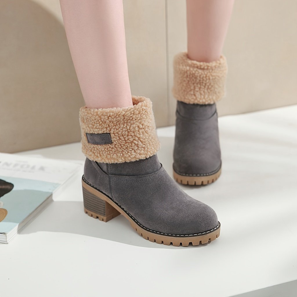 Elegant Winter Appeal: Women’s Slip-On Faux Fur Lined Boots, Round Toe Comfort with Stable Block Heel - Ideal for Versatile Styling - Image 3