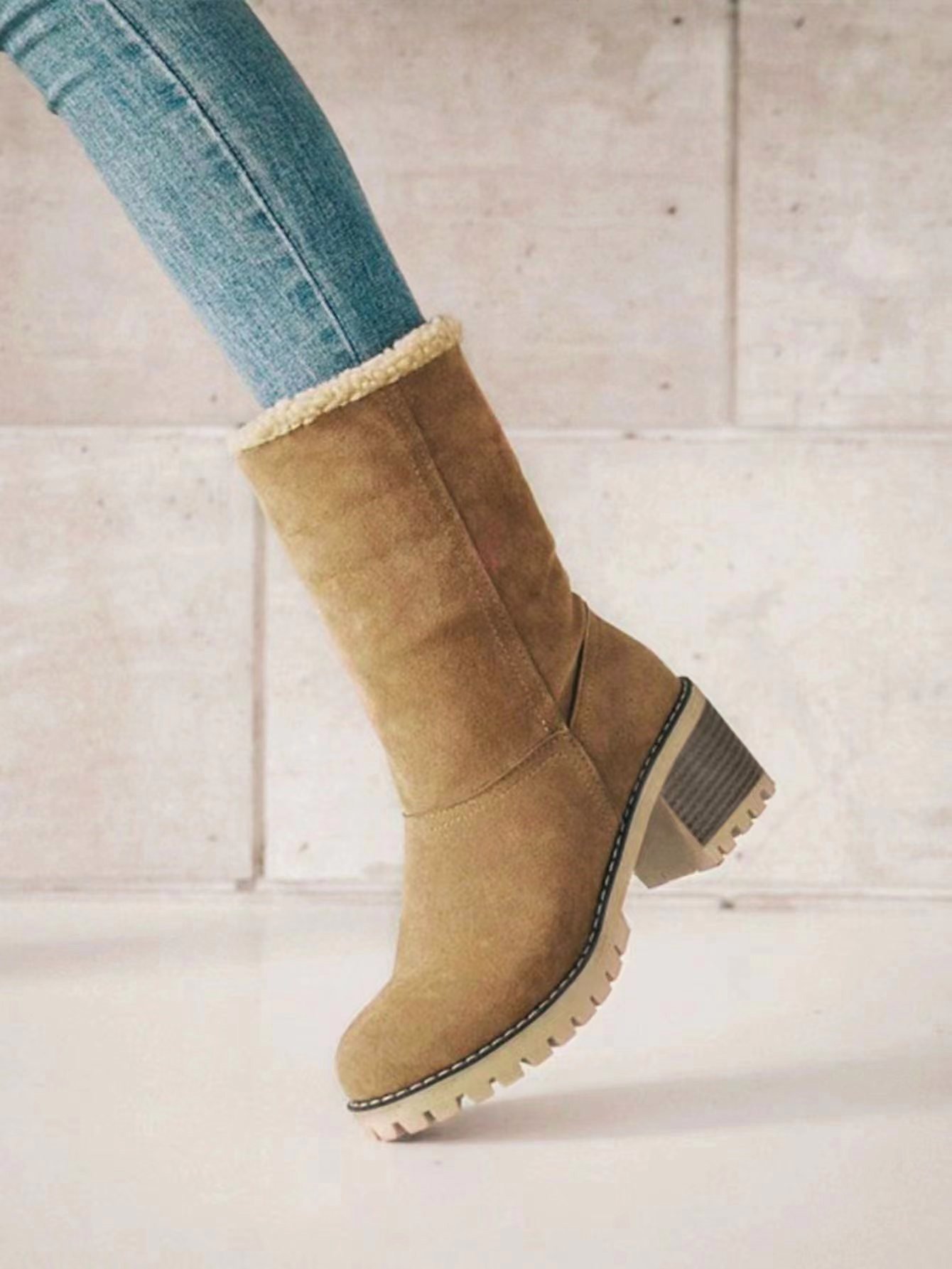 Elegant Winter Appeal: Women’s Slip-On Faux Fur Lined Boots, Round Toe Comfort with Stable Block Heel - Ideal for Versatile Styling - Image 11