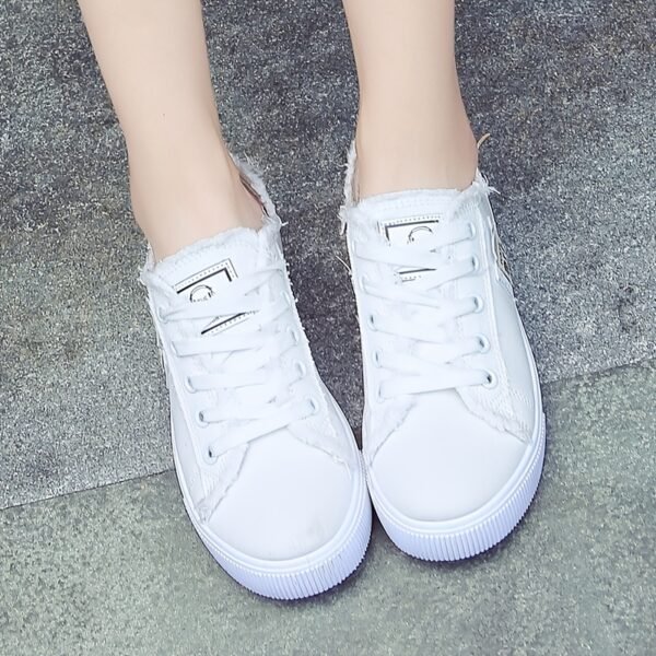 Women's Classic Canvas Flat Shoes, Solid Color Lace Up Low-top Casual Shoes, Women's Comfy Footwear - Image 5