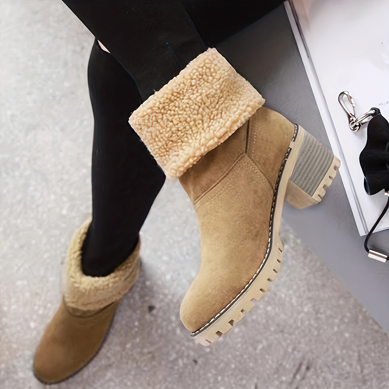 Elegant Winter Appeal: Women’s Slip-On Faux Fur Lined Boots, Round Toe Comfort with Stable Block Heel - Ideal for Versatile Styling - Image 4