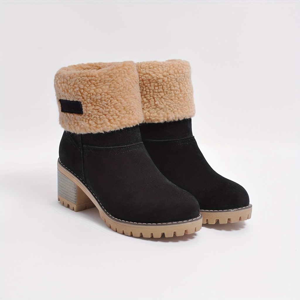 Elegant Winter Appeal: Women’s Slip-On Faux Fur Lined Boots, Round Toe Comfort with Stable Block Heel - Ideal for Versatile Styling - Image 5
