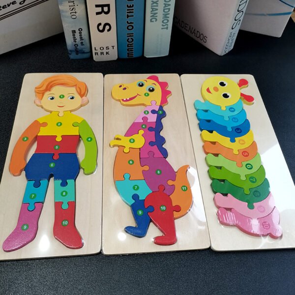 Rectangle Puzzle, Wooden Puzzle For Children, Animals Puzzles Dinosaur Crocodile Caterpillar Giraffe, Colorful Wood Numbered Puzzles Kid Preschool Learning Educational Toys - Image 26