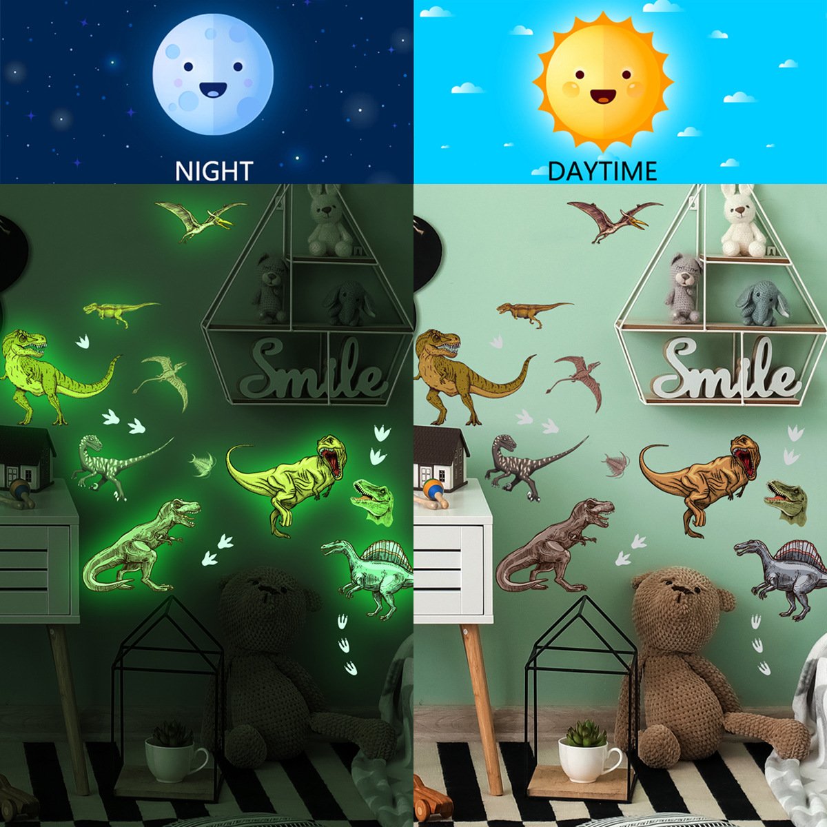 1 Set, Glow In The Dark, Dinosaur Wall Stickers, Removable Waterproof Stickers, Wall Decor For Living Room Bedroom, Home Decor - Image 4