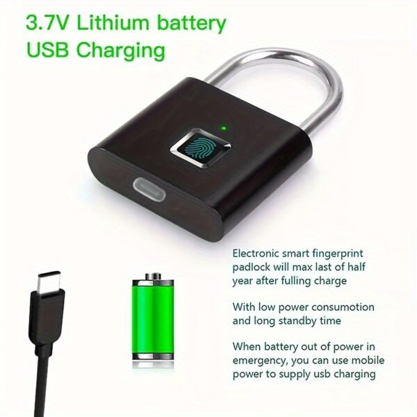 Compact Smart Fingerprint Padlock - Waterproof, Keyless Security, USB Rechargeable, Lightweight Aluminum - Ideal for Luggage, Suitcases & Backpacks - Image 7