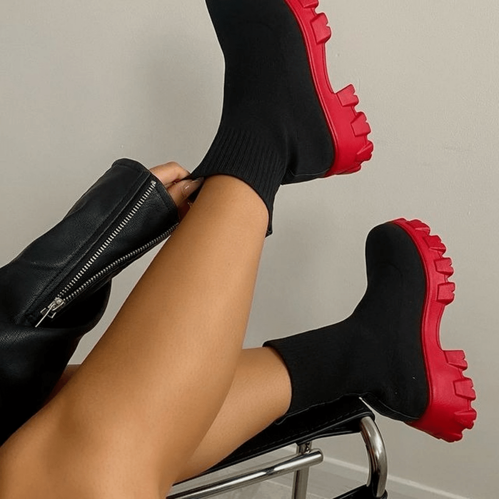 Women's Thick-soled Short Boots, Knitted Round Toe Shoes - Image 6