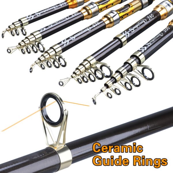 [Quality Construction] Sougayilang Ultralight Carbon Fiber Spinning Fishing Rod - Portable, Medium Action, 6.72-9.84ft Extendable Length, Black & Golden with Comfort Grip Handle - Ideal for All Anglers - Image 16