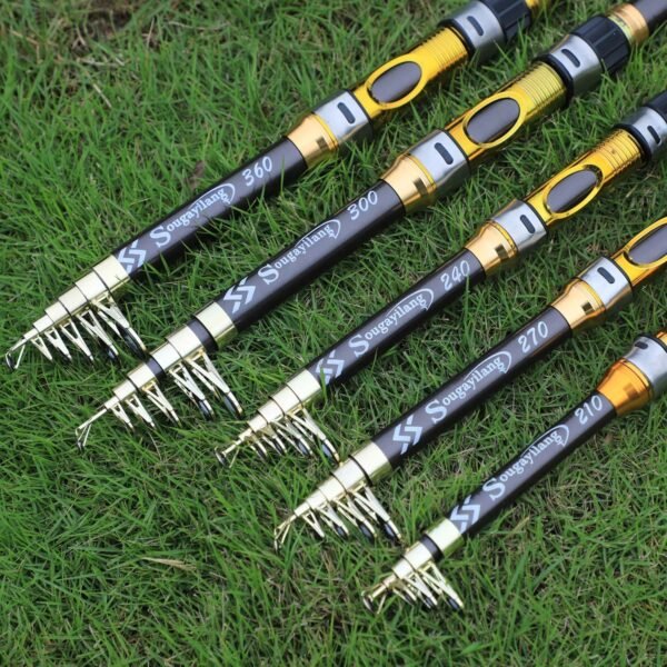 [Quality Construction] Sougayilang Ultralight Carbon Fiber Spinning Fishing Rod - Portable, Medium Action, 6.72-9.84ft Extendable Length, Black & Golden with Comfort Grip Handle - Ideal for All Anglers - Image 12