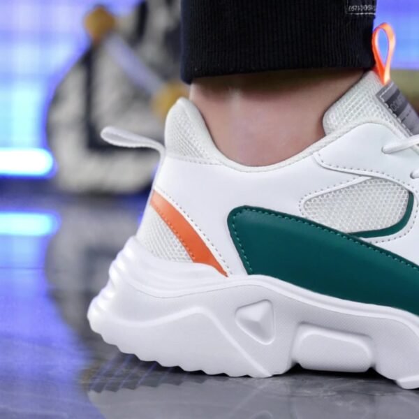 [Breathable Sneakers] Chunky Breathable Mesh Sneakers | Men's White & Teal Casual Sneakers with EVA Sole, Lace-Up Design for All Seasons - Image 15