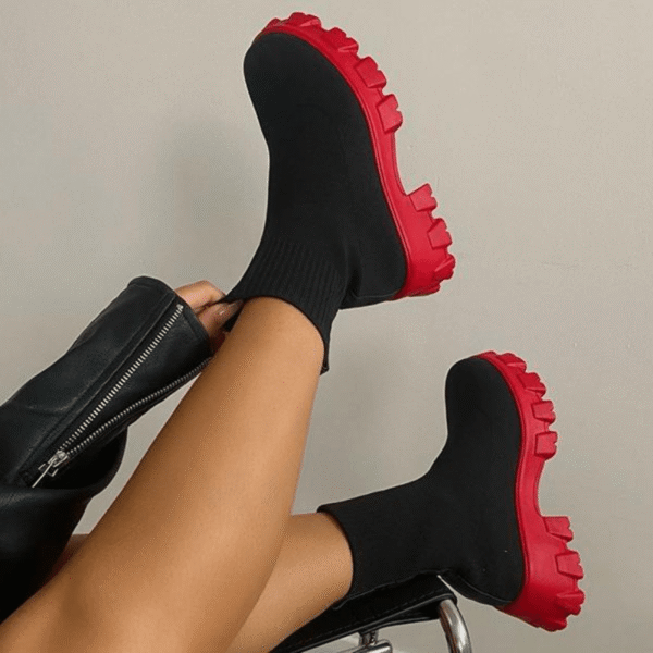 Women's Thick-soled Short Boots, Knitted Round Toe Shoes - Image 15