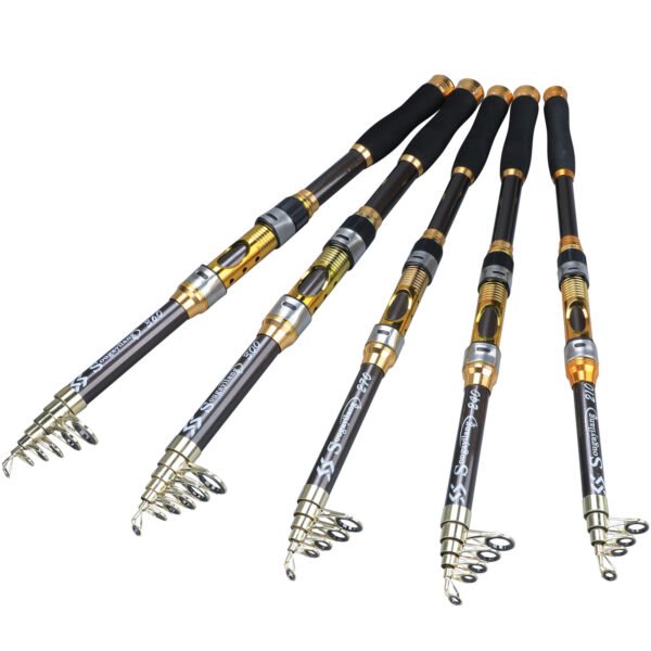 [Quality Construction] Sougayilang Ultralight Carbon Fiber Spinning Fishing Rod - Portable, Medium Action, 6.72-9.84ft Extendable Length, Black & Golden with Comfort Grip Handle - Ideal for All Anglers - Image 2