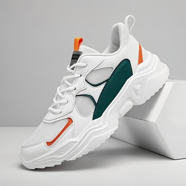 [Breathable Sneakers] Chunky Breathable Mesh Sneakers | Men's White & Teal Casual Sneakers with EVA Sole, Lace-Up Design for All Seasons - Image 11
