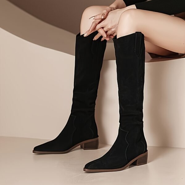 [Vintage Western Cowboy Boots] Ylxhoa Women's Vintage Western Cowboy Boots - Knee-High Pull-On Boots with Chunky Heels, Slip-Resistant PU Outsole, Pointed Toe, Durable Construction - Western Booties for Country Western Events & Everyday Outfits, Cowboy Ac - Image 2