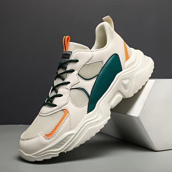 [Breathable Sneakers] Chunky Breathable Mesh Sneakers | Men's White & Teal Casual Sneakers with EVA Sole, Lace-Up Design for All Seasons - Image 12