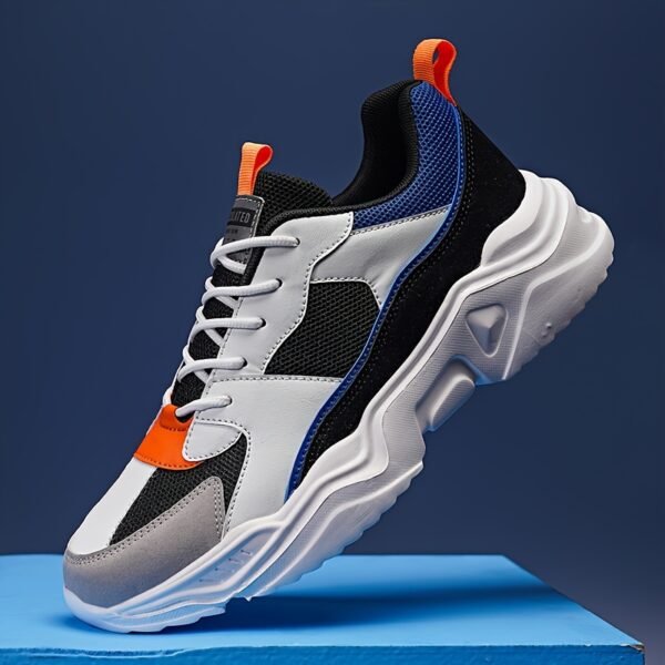 [Breathable Sneakers] Chunky Breathable Mesh Sneakers | Men's White & Teal Casual Sneakers with EVA Sole, Lace-Up Design for All Seasons - Image 13