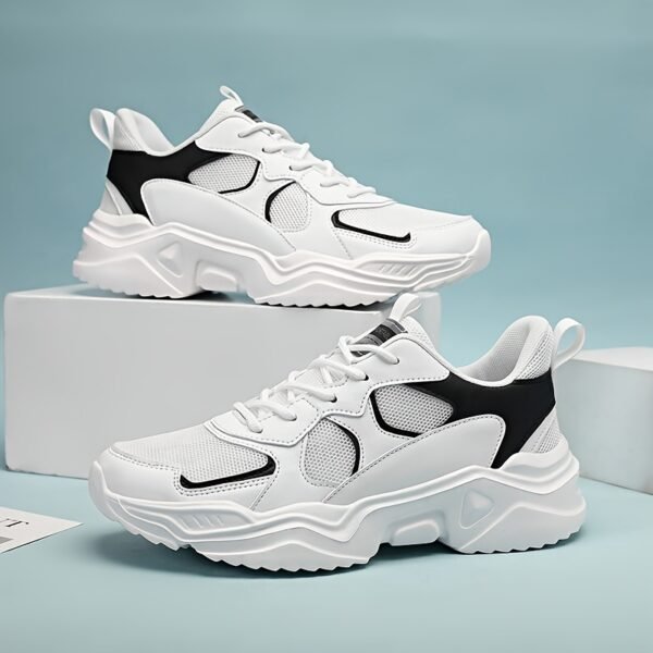 [Breathable Sneakers] Chunky Breathable Mesh Sneakers | Men's White & Teal Casual Sneakers with EVA Sole, Lace-Up Design for All Seasons - Image 6