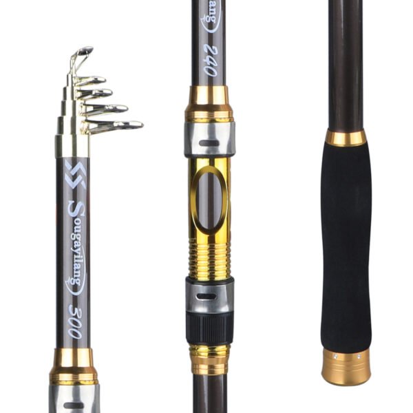 [Quality Construction] Sougayilang Ultralight Carbon Fiber Spinning Fishing Rod - Portable, Medium Action, 6.72-9.84ft Extendable Length, Black & Golden with Comfort Grip Handle - Ideal for All Anglers - Image 10