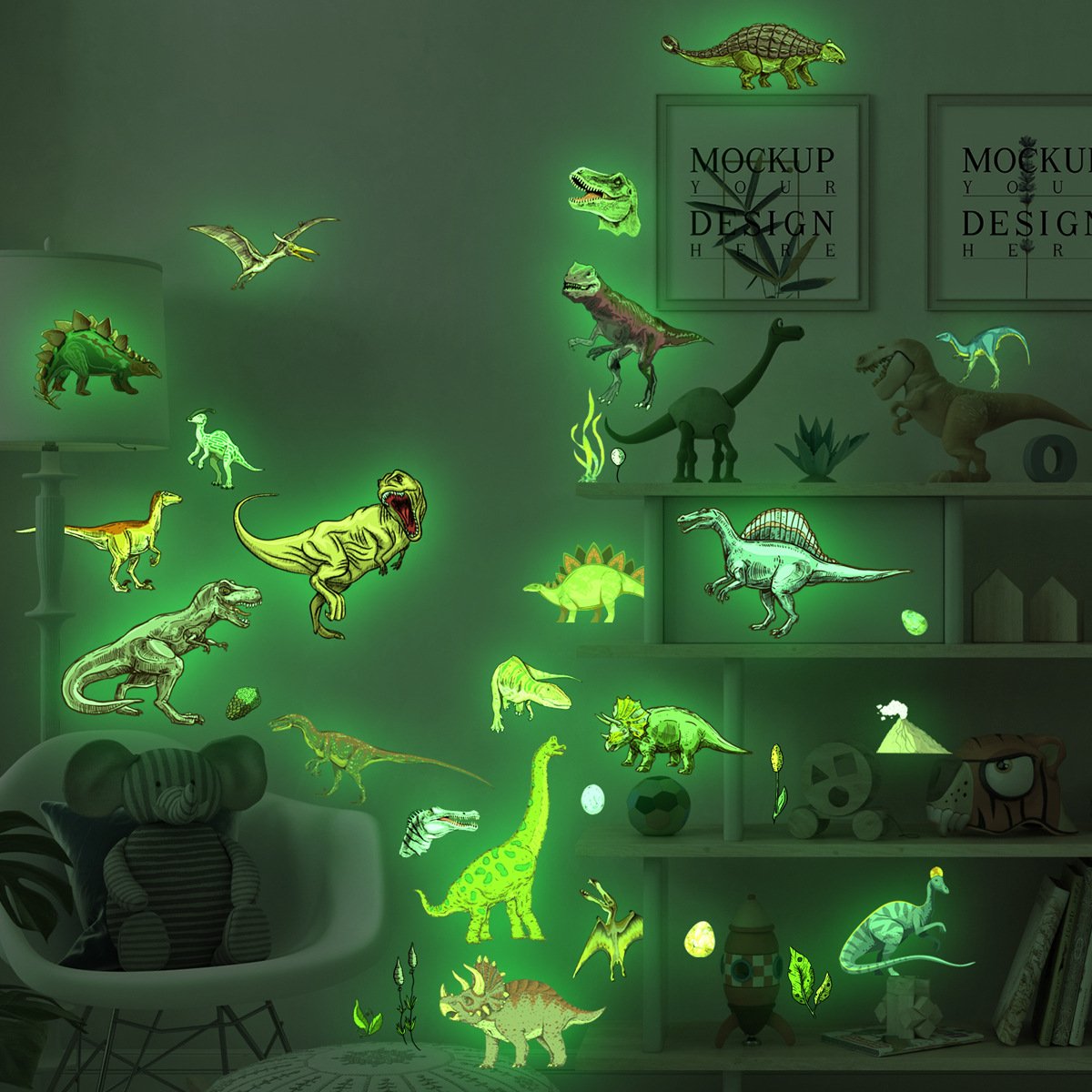 1 Set, Glow In The Dark, Dinosaur Wall Stickers, Removable Waterproof Stickers, Wall Decor For Living Room Bedroom, Home Decor - Image 15