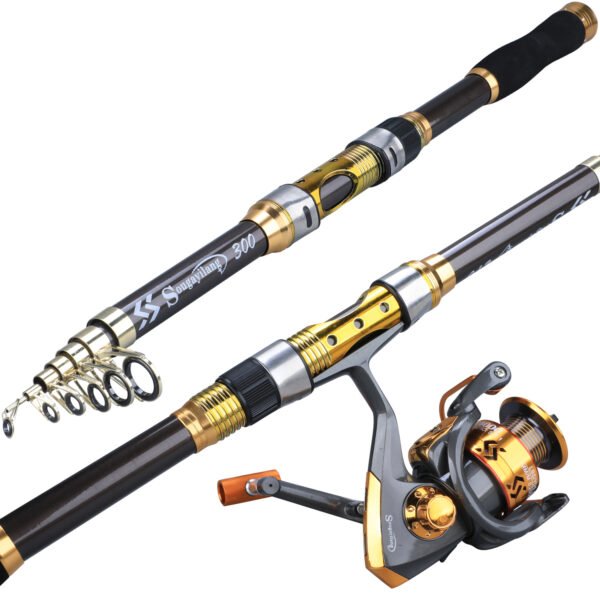 [Quality Construction] Sougayilang Ultralight Carbon Fiber Spinning Fishing Rod - Portable, Medium Action, 6.72-9.84ft Extendable Length, Black & Golden with Comfort Grip Handle - Ideal for All Anglers - Image 6