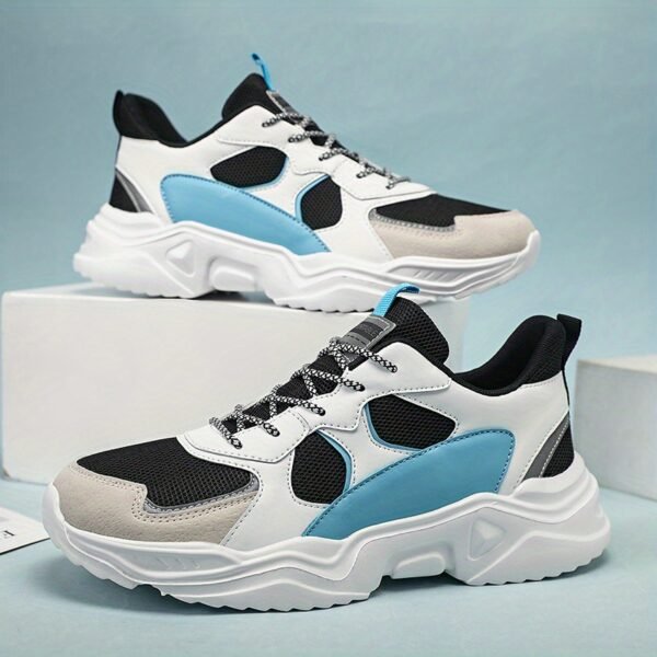 [Breathable Sneakers] Chunky Breathable Mesh Sneakers | Men's White & Teal Casual Sneakers with EVA Sole, Lace-Up Design for All Seasons - Image 23